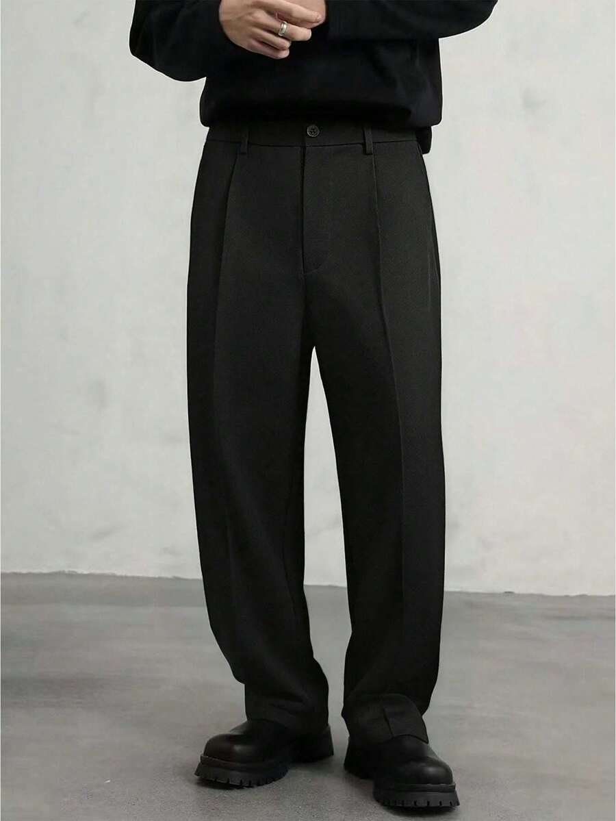 Men's Casual Straight-Leg Trousers, Fashionable & Minimalist, Autumn/Winter - Black - View 1