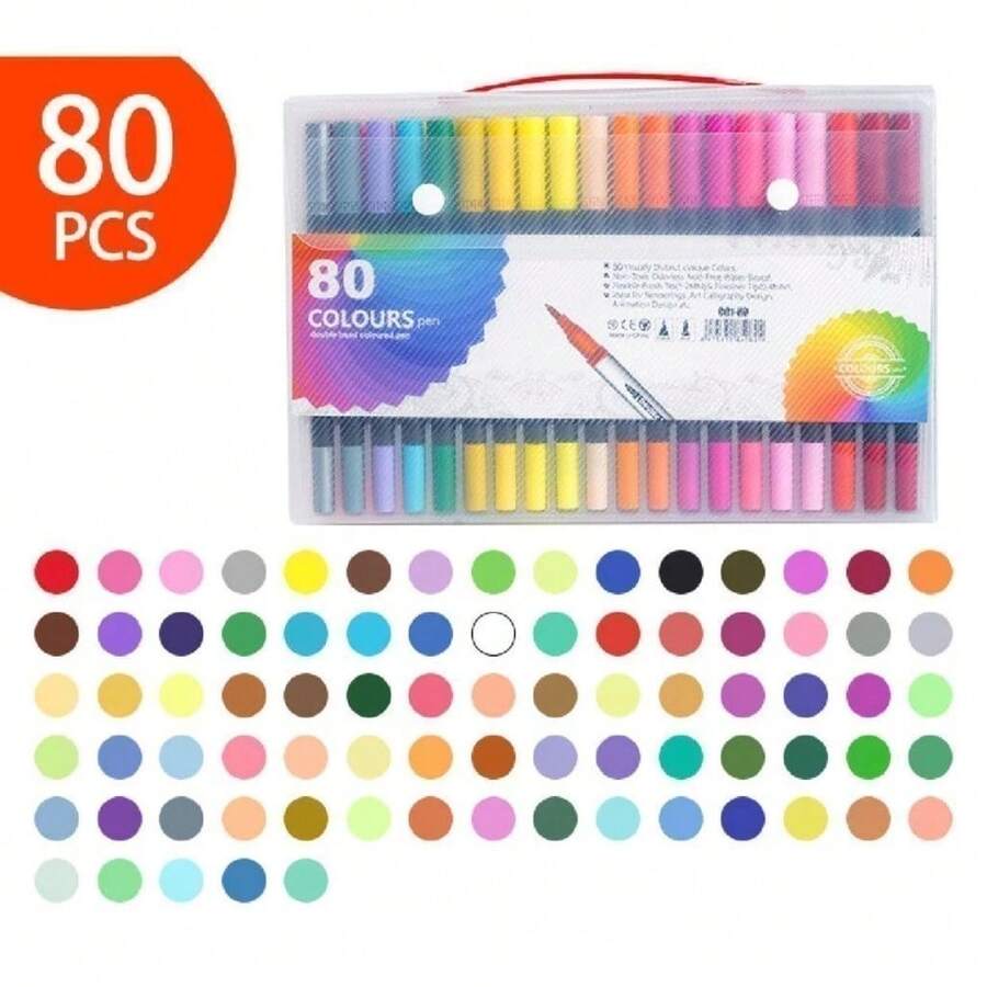 Kit 12/24/36/48/60/80/100/120 Colors Brush Pen Lettering Double Tip Fine And Brush - 80色/套 - 查看 1