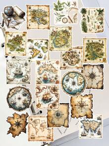 20pcs/Set Vintage Dark Gothic Distressed Labels/European Nautical Worn Map Stickers For Scrapbooking, Diary, Notebook, Phone, Album, DIY Crafts, Water Bottle, Fridge, Cute Cartoon Decorative Stickers, Ins Style - Multicolor - View 8