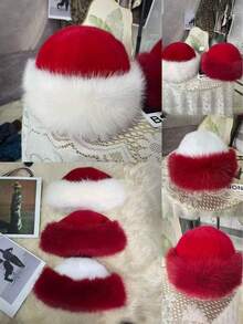 1/2pcs Mongolian Style Christmas Hat, Autumn/Winter New Thickened Warm Faux Fur, Women Fashion Minimalist Faux Mink, Versatile