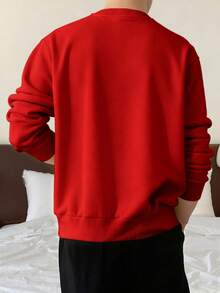 1pc Teen Boys Minimalist Retro Outdoor Pullover Sweater, Knit, Autumn/Winter - Red - View 2
