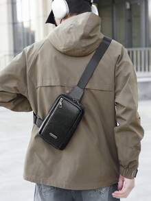 1pc Fashionable Retro PU Leather Lightweight Men's Chest Bag/Phone Bag, Backpack