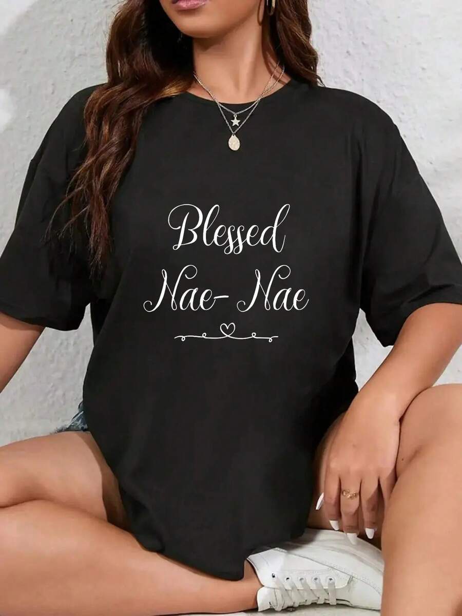 T-shirt 100% coton " Nae-Nae" Tee graphique décontracté imprimé Christ chrétien Hauts femmes hommes Vacances d'été Tee doux Coupe relax Confort classique - Noir - Voir 1
