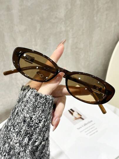 1pc Women Oval Full Frame Vintage Shades Basics Delicate Hot Girl Style Personalized Spicy Fashion Glasses For Vacation Outfits, Street Snap, Rave Party, Tropical Beach Vacay, Outdoor, Business Casual Woman Accessories