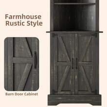 Tall Corner Cabinet With Barn Doors, 5-Tier Farmhouse Storage Cabinet With Adjustable Shelves For Corner, Home Space Saver For Living Room, Bathroom, Hallway, White/ Grey/ Dark Oak - Dark Oak - 查看 6