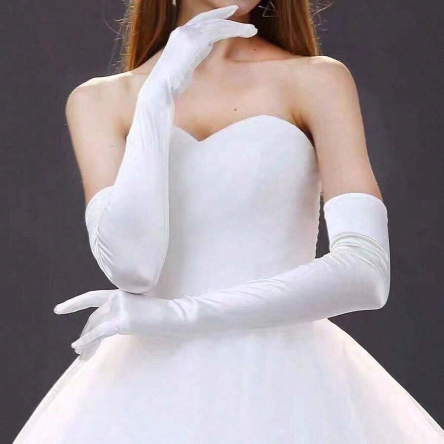 1pc Wedding Ceremony Long Nylon Gloves Party Gloves Sun Protection Gloves, Dance Performance Gloves Autumn Accessories - 白色 - 查看 1