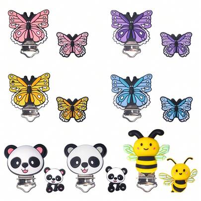 14/2 قطعة من الخرز السيليكوني على شكل حيوانات ومجموعات متنوعة من الخرز - مشابك جميلة وخرز مركزي مجموعة مختلطة، طقم صنع المجوهرات DIY مع خرز فاصل دائري وسلسلة للقلم والدلاية وسلسلة الهوية