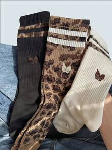 Modcrash 3 أزواج جوارب طاقم بطبعة النمر للجنسين للنساء للاستخدام اليومي العادي والخارجي، خريف