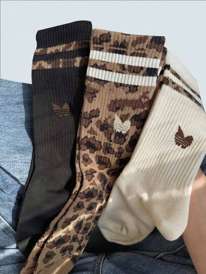 Modcrash 3 pares de calcetines de tripulación con estampado de guepardo personalizados, de estilo unisex para mujeres, para uso casual diario y al aire libre, otoño