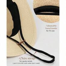 Womens Mens Wide Brim Straw Panama Hat Fedora Summer Beach Sun Hats UPF Straw Hat For Women - màu đen - Xem 3