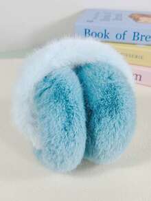 1个可爱蓝色毛绒耳罩，保暖户外学生冬季耳罩，蓬松长毛绒防寒耳罩，可折叠毛绒耳罩，冰川蓝和白色耳罩 - 彩色 - 查看 6