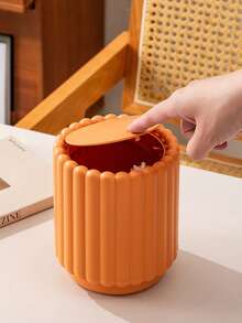 Compact Press-Type Desktop Trash Can - Durable PP Plastic, Roman Striped Design With Lid, Suitable For Office, Living Room And Study Areas, Creative, Recycling Bin With Lid Compact Desktop Trash Can - Mini Plastic Trash Can Suitable For Dormitory, Bathroom And Bedside Storage, Home Desktop Trash Can Storage Box - Multicolor - View 5