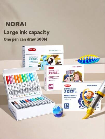High-End Large-Capacity Straight Liquid Acrylic Marker Set (One Pen Can Draw 300m) - 12/24/36/48/60/80 Colors/Set, Soft Pen Tip Suitable For Wood, Stone, Canvas, Glass And DIY Handicrafts And Professional Art Use, Suitable For Christmas Gifts And Birthday Gifts