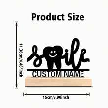 1pc Romantic Personalized Custom Text Smiling Teeth Sculpture Metal Art With Wooden Base Tabletop DecorationParisian Desk Art With Wooden Base, Perfect For Travel Lovers, Office, Cafe Decor Christmas Decorations Graduation Party Gift