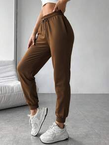 Pantalones Largos de Moda para Mujer - Cómodos y Casual con Bolsillos y Cintura Ajustable con Cuerda - Perfectos para el Día a Día - CAFE - Ver 4