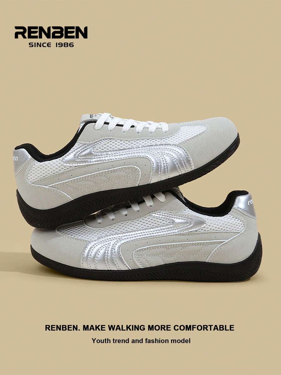 RENBEN 1 Pair Men's Lace-Up Mesh Casual Sneakers, Breathable Low-Top Outdoor Sports Shoes For Summer, Suitable For Traveling, Commuting, Hiking, Dating, 2025 Popular Men's Shoes