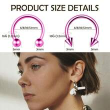 BLISI G23 Solid Titanium Eyebrow Piercing Jewelry, Gokd Black Rose Gold Silver Pink Rainbow Eyebrow Rings 16G Curved Barbell,Tiny Vertical Labret Lip Jewelry Rook Piercing Jewelry For Women And Men{Inchcolor_nameinch:Inch8pcsNosePiercing-Pinkinch} - 8件鼻環-粉紅色 - 查看 8