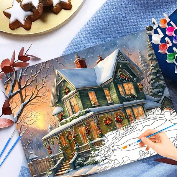 1 pieza Kit de pintura por números para adultos, 40X50Cm/16X20 Pulgadas, Tema de construcción de atmósfera navideña DIY Pintura fácil de óleo acrílico por números Kit de manualidades para decoración de pared de la sala familiar, opción de regalo ideal para Navidad, cumpleaños, Día del Padre, Pascua, Día de la Madre, excelente para eventos familiares, sin marco