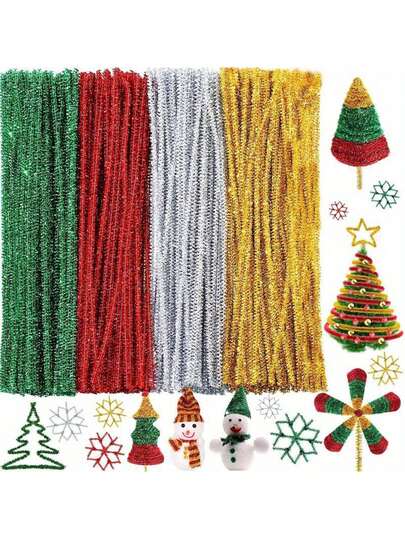 Zestaw 100 szt. świątecznych patyczków do wycinania fajek, dekoracja domu na Boże Narodzenie, materiały do rękodzieła, świąteczne DIY (11,8 cala, brokat w kolorze zielonym, złotym i srebrzysto-czerwonym)