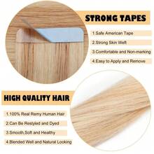 Tape In Hair Extensions Human Hair 16-26 Inch Remy Human Hair Tape In Extensions Color 18/613 Ash Blonde Highlight With Platinum Blonde Invisible Hair Extensions For Wedding Tape Ins 20Pcs 50Grams - S18/613 - 查看 4