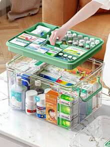 Waterproof Multi-Layer Medicine Storage Box Portable Family Emergency Organizer Family Emergency Organizer Large Capacity Double Layer Transparent PVC Medicine Organizer Box Carrying Case For Home Outdoors Back To School Essential Accessories - Multicolor - View 9