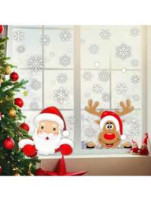 86 pièces Autocollants de Noël Père Noël et renne vert pour décoration de fenêtre, Autocollants décoratifs de Noël Père Noël pour décoration de fenêtre de fête