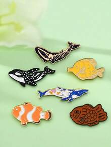 1/6pcs Alloy Cartoon Whale Brooch, Cute Ocean Series Adjustable Decorative Badge, Metal Versatile Clothing & Backpack Pin - Multicolor - View 8
