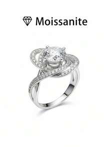 1pc Women's Wedding Ring, 3.8g S925 Sterling Silver, 2 Carat Moissanite, Bohemian Palace Style, Engagement, Wedding, Anniversary, Valentine's Day Gift, Comes With Moissanite Certificate And Elegant Gift Box - Silver - View 7