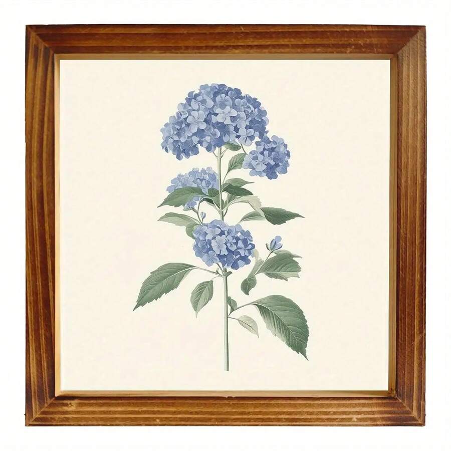 20.32x20.32 Summer Blue Hydrangea Wall Art With Wooden Frame - Elegant Floral Decor Living Room, Kitchen, Bedroom, Laundry, Bathroom - Mother'S Day Mom, Son, Daughter, Friend, Floral Home Decor - Black-1 - View 1