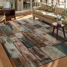 Vintage Distressed Wood Grain Floor Mat - Soft Material Base, Machine Washable, Large Size Up To 2.16 Square Meters, Suitable For Living Room, Bedroom, Entrance, Indoor And Outdoor Use, Elegant Room Decoration, Material, Holiday Decoration, Home Decoration - 彩色 - 查看 4