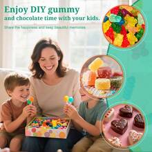 7Pcs Gummy Bear Molds Silicone, Nonstick Gummy Chocolate Candy Worm Molds With 2 Droppers Convenient Filling, Includes Bear, Worm, Dinosaur, Donut And Heart, 218Cavity - Bộ 5 với Gummy Round - Xem 4