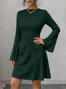 PRETTYGARDEN Women's Long Sleeve Elegant  Mini Dress Fall Bodycon Mock Neck Elegant Business Work Party Short Dresses New Years Valentine Vacation - 墨綠色 - 查看 4