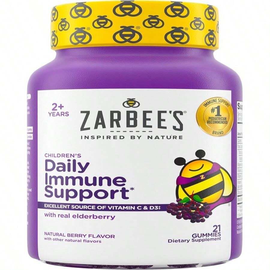 Zarbee's Kids Elderberry Immune Support Supplement Gummies, Vitamins A C D3 E &Amp; Zinc, Elderberry Extract, Gluten &Amp; Gelatin Free, No Artificial Flavors, Natural Berry Flavor, Ages 2+, 42 Ct - Tên hương vịA - Xem 1