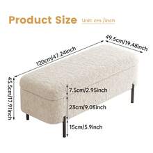 Guyii 47.24" Beige Storage Ottoman Bench, Extra-Large Upholstered Long Bench, Modern Bedroom Footrest, Soft Cushioned Seat For Entryway, Bedroom, Closet, Living Room - Màu be - Xem 6