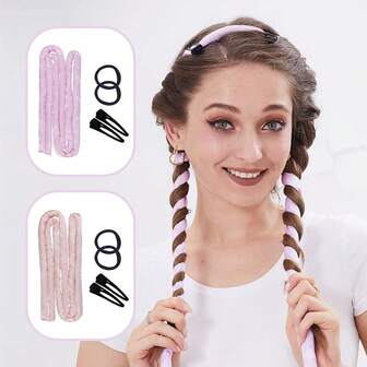 2pcs No Heat Hair Curlers, Faux Silk + Sponge 160cm Densely Packed Soft Wave, Gentle & Minimalist, Suitable For Sleeping, Sports, Travel,Curly Hair,Hair Rollers,Hair Curler,Heatless Curl,Heatless Curls,Hair Curlers,Rollers,Hair Curl,Rollers For Hair,Curly Hair Tools,Hair Rollers,Hair Roller,Curls Diffuser,Hair,Travel,Hair Products,Hair Tools,Hair Stuff,Barber,Barber Accessories,Barbershop,Hairdressing Equipment