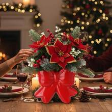 Vase Bow Ceramic Vase Pen Holder Makeup Brush Holder Contemporary Design Decorative Women Gift For Christmas Home Office Shelf Table Living Room(Pink,Classic) - 紅色 - 查看 5