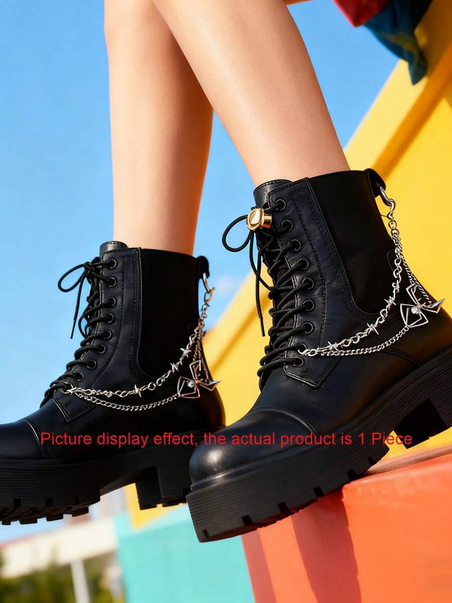 1pc Gothic Retro Versatile Halloween Thorns Chain Spider Double Layer Chain Shoe Lace - Multifunctional Decorative Accessory - Suitable For High-Top Boots, High Heels, Casual Shoes, Bags, Hats - White K - View 1