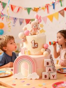 1 Stück rosa Schleife Teddybär Plüschpuppe, Cartoon Ballon Bär Kuchendekoration, Kindergeburtstags-Dessert-Tisch-Dekoration, Babyparty-Geschenk