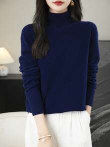 Women's 100% Merino Wool Sweater, Autumn/Winter Long Sleeve Turtleneck Pullover, Warm & Soft Knitted Top