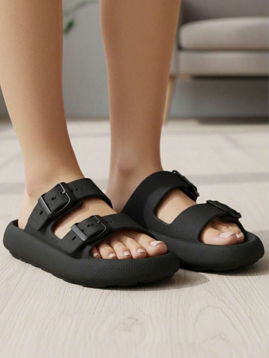 GuGi Unisex Flatform Sandals With Buckles - 黑色 - 查看 1