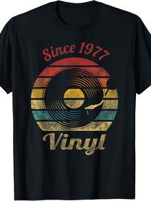 Since 1977 Vinyl Retro Rrd Vintage Music T-Shirt - 款式11 - 查看 1