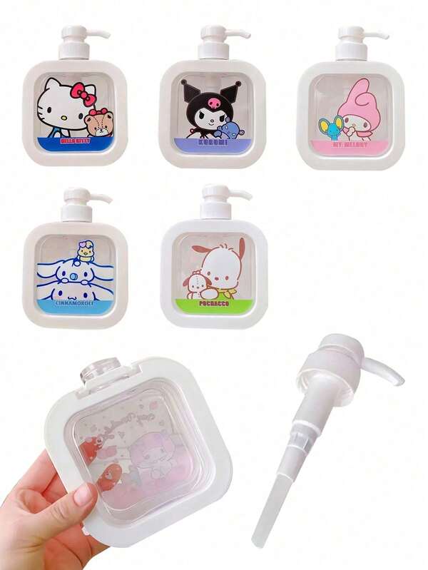 Sanrio 1 pieza Dispensador de gel de ducha con diseños de Hello Kitty, Kuromi, Melody, Cinnamoroll, Pochacco. Botella de viaje a prueba de fugas y portátil (Algunas partes pueden ser aleatorias)