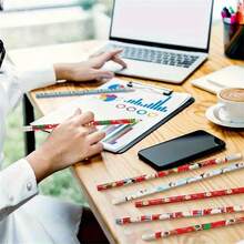 12/24 件圣诞铅笔套装带橡皮擦 - 雪人、圣诞老人、雪花和糖果设计 - 非常适合书写、绘画、奖品和派对礼物，学生必备，桌面配件，有趣的铅笔，卡通图案，书写流畅，木质，包括橡皮擦、防滑铅笔，适合办公室工作人员和艺术家 - 彩色 - 查看 7