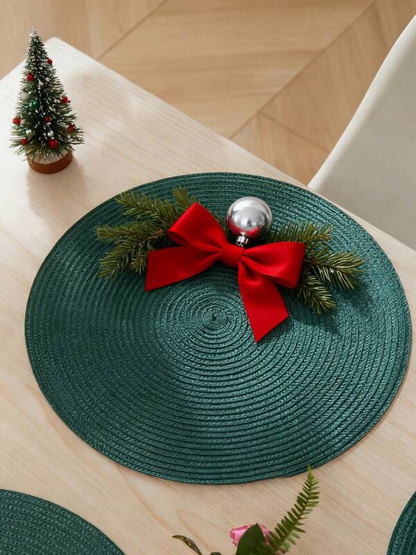 1-8 قطعة/مجموعة من أطباق الطعام المزينة بالخياطة لعيد الميلاد من البولي بروبلين، أطباق دائرية حمراء وخضراء لديكور اليومي، أقداح بقطر 15 بوصة لجو عيد الميلاد