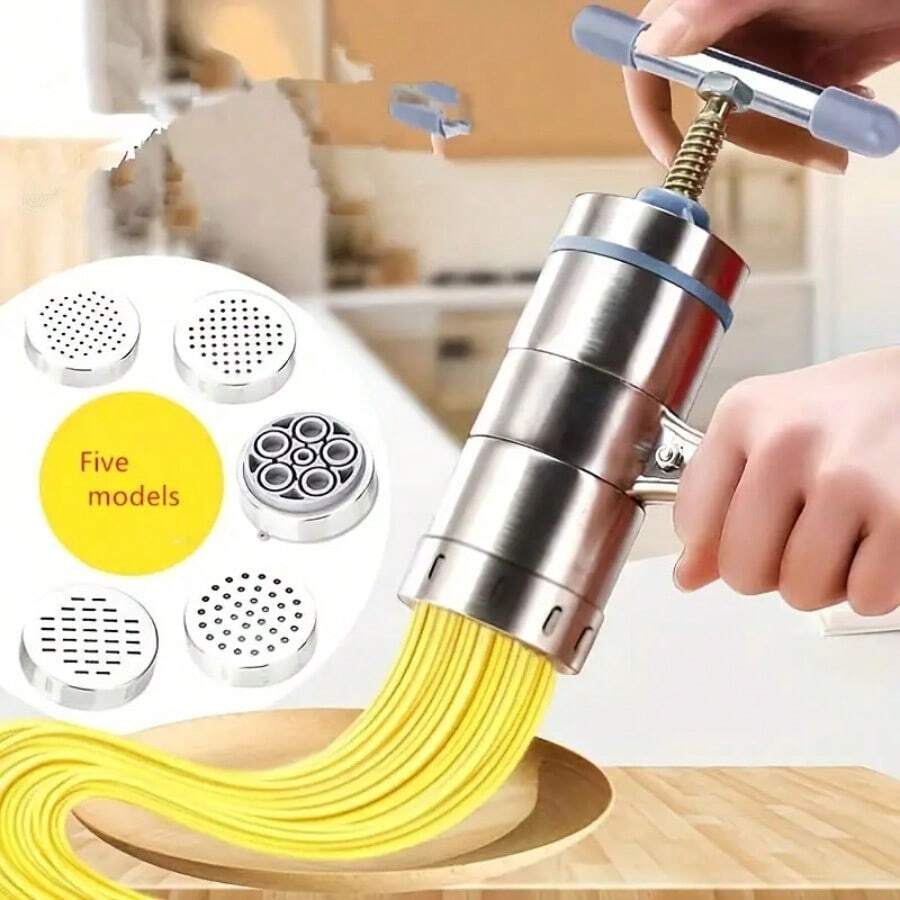Stainless Steel Manual Pasta Machine Equipped With 5 Noodle Molds/6 Noodle Molds- Manual Crank Pasta Press, Suitable For Homemade Pasta, Pasta, And Lasagna, With Adjustable Thickness - 1 Pc - View 1