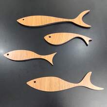 Wood's House Kit 4 Decorativos Peixes em MDF amadeirado para sala Quarto Escritório