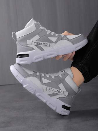 Zapatillas deportivas de moda para hombre con patrón de letras y contraste de color, con cordones, suela gruesa, para uso al aire libre, de alta parte superior, versátiles para ir y venir, para patineta, tallas grandes para parejas