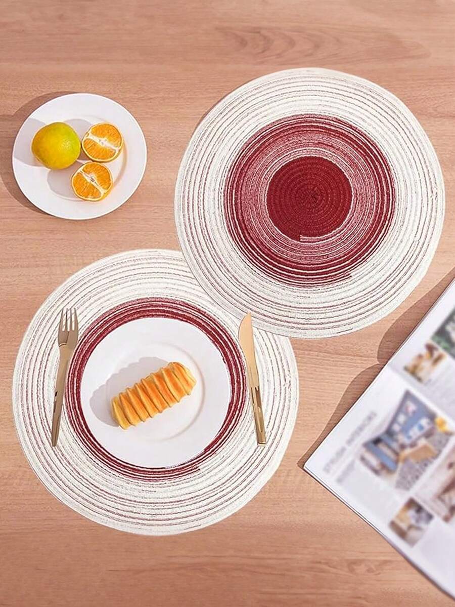1pc/4pcs/6pcs 15-Inch Round Gradient Woven Placemats, Washable Non-Slip Heat-Resistant Tabletop Mats, Suitable For Home Dining Table Decor, Spring Outdoor Party Holiday Gifts, Christmas Decorations - Multicolor - View 1