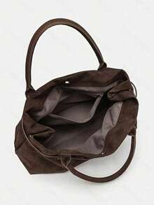 1pc BUTFLY Retro Large Capacity Suede Handbag, Solid Color, Fixed Shoulder Strap, Buckle Closure, Polyester Lining, Suitable For Daily Commute, Dates And Travel - Coffee - View 6