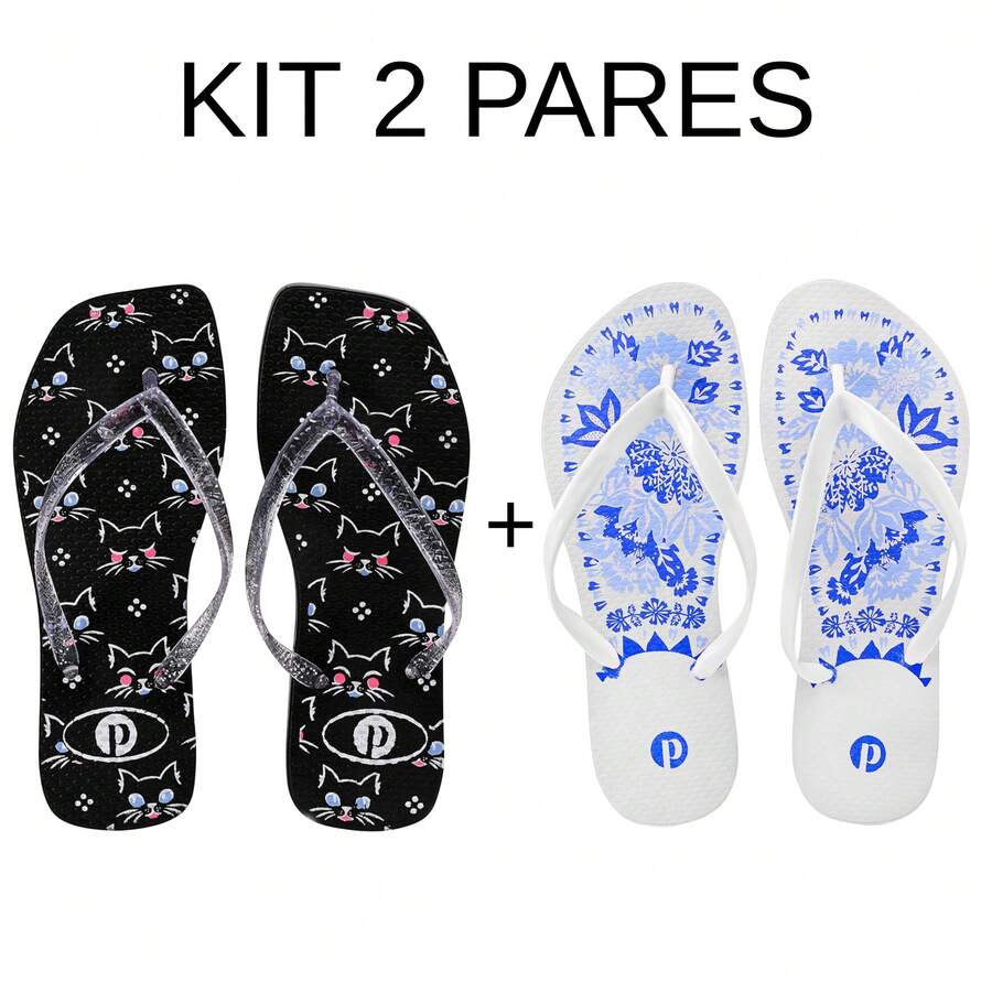 Comfortable Soft Women's Flip Flops - D2.15-farmBlue-blackCat - View 1